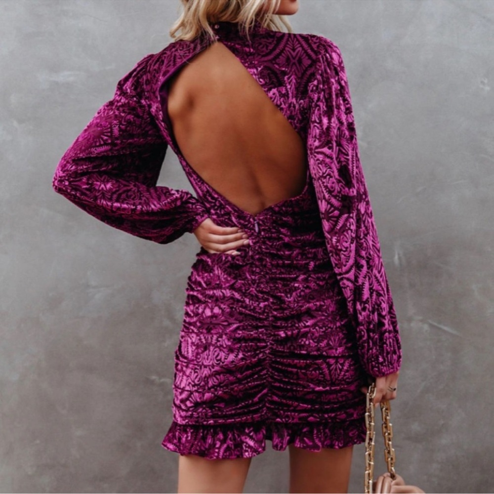 Vici Salem Velvet Ruched Backless Mini Dress